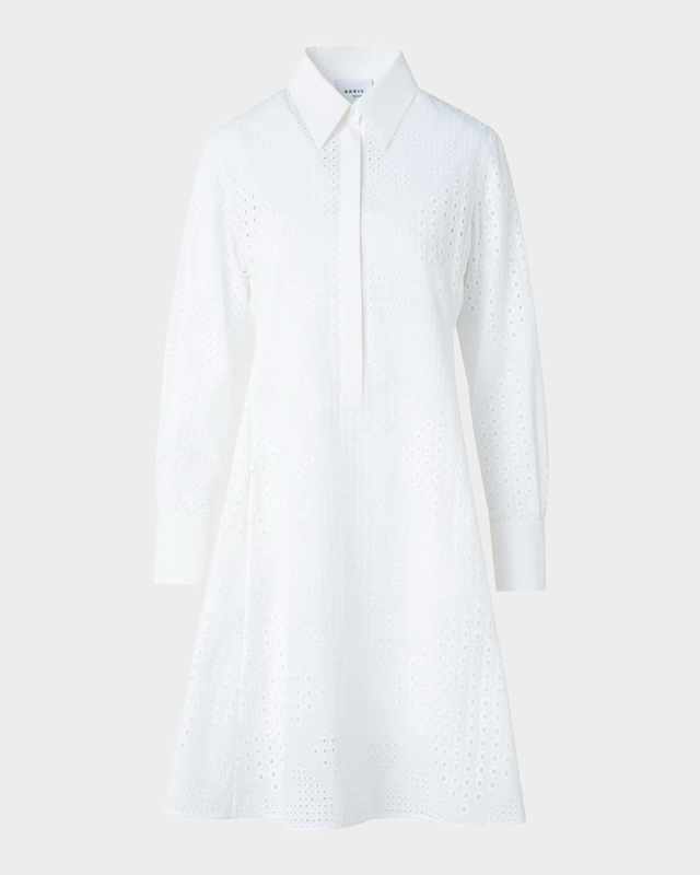 Diamond Eyelet Poplin Long-Sleeve Mini Shirtdress